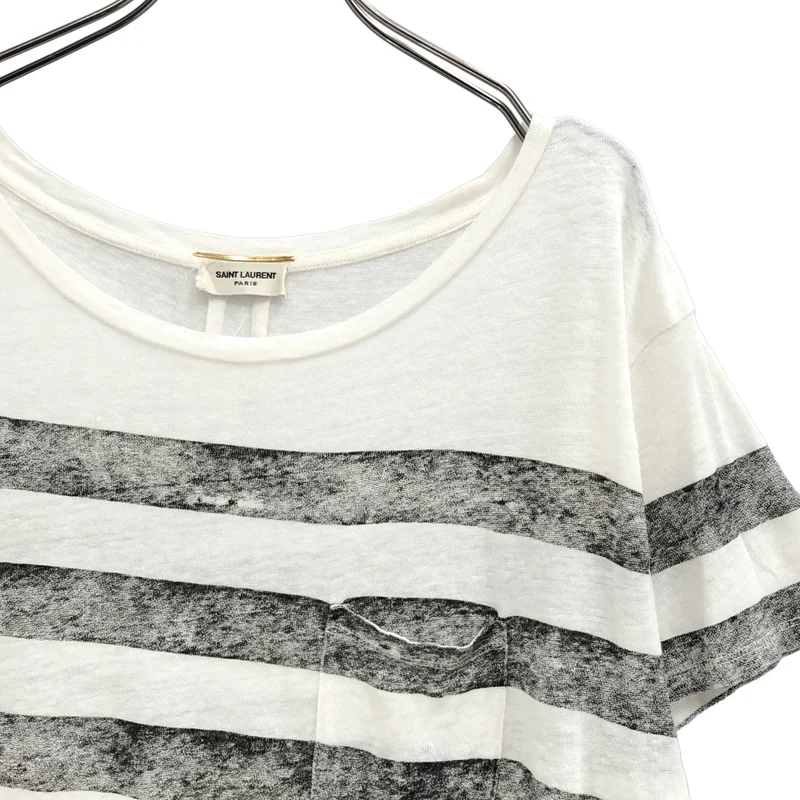 SAINT LAURENT PARIS / サンローランパリ | リネン ボーダー ポケットTシャツ | S | メンズ