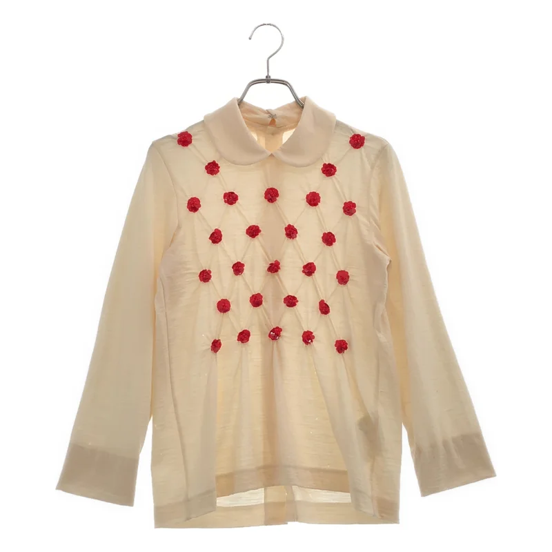 tricot COMME des GARCONS / トリココムデギャルソン | 2017AW | ウール 装飾 丸襟 バックボタン ニット トップス | S | レディース