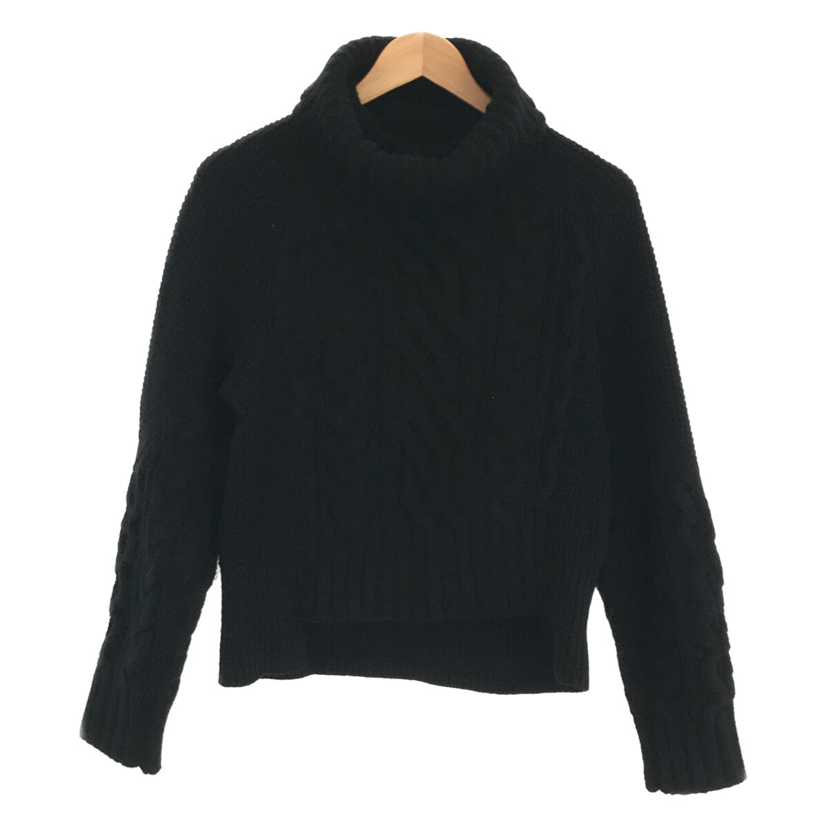 sacai / サカイ | 2021AW | スヌード付き ウール ケーブル ニット プルオーバー セーター | 2 | ブラック | レディース sacai / サカイ | 2021AW | スヌード付き ウール ケーブル ニット プル