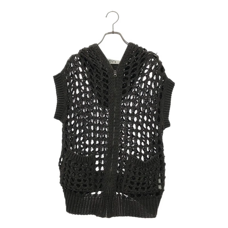 OPEN YY / オープンワイワイ | 2024SS | HOODED CROCHET ZIP VEST / コットン フーデッド クロシェット ジップベスト | 1 | レディース