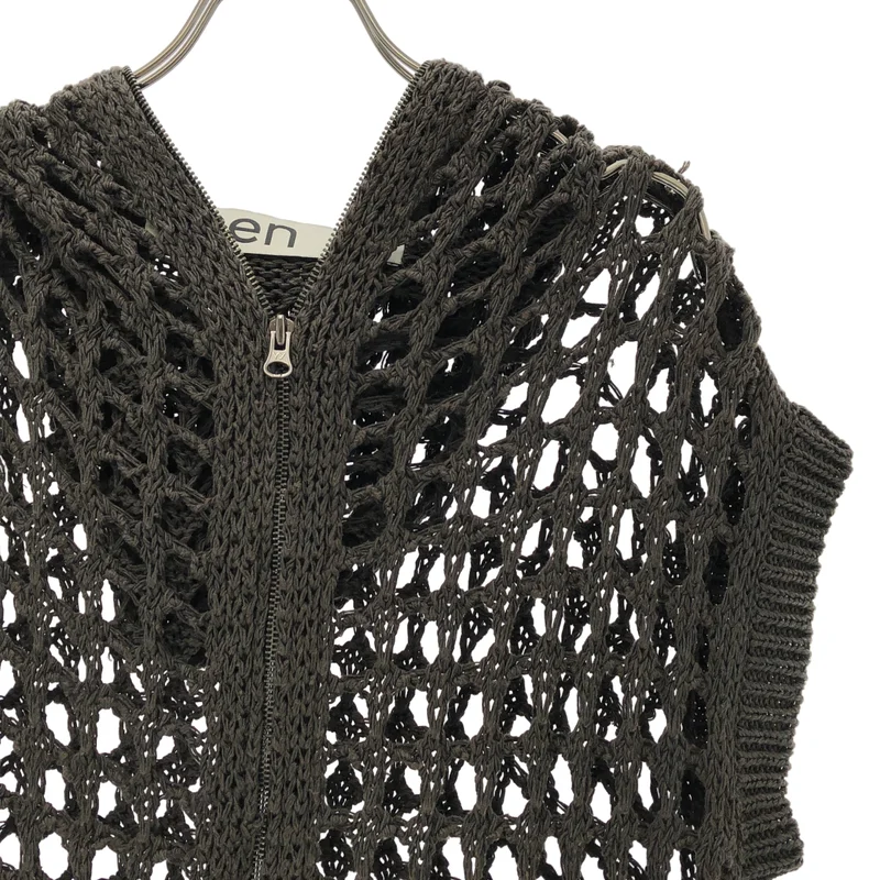 OPEN YY / オープンワイワイ | 2024SS | HOODED CROCHET ZIP VEST / コットン フーデッド クロシェット ジップベスト | 1 | レディース