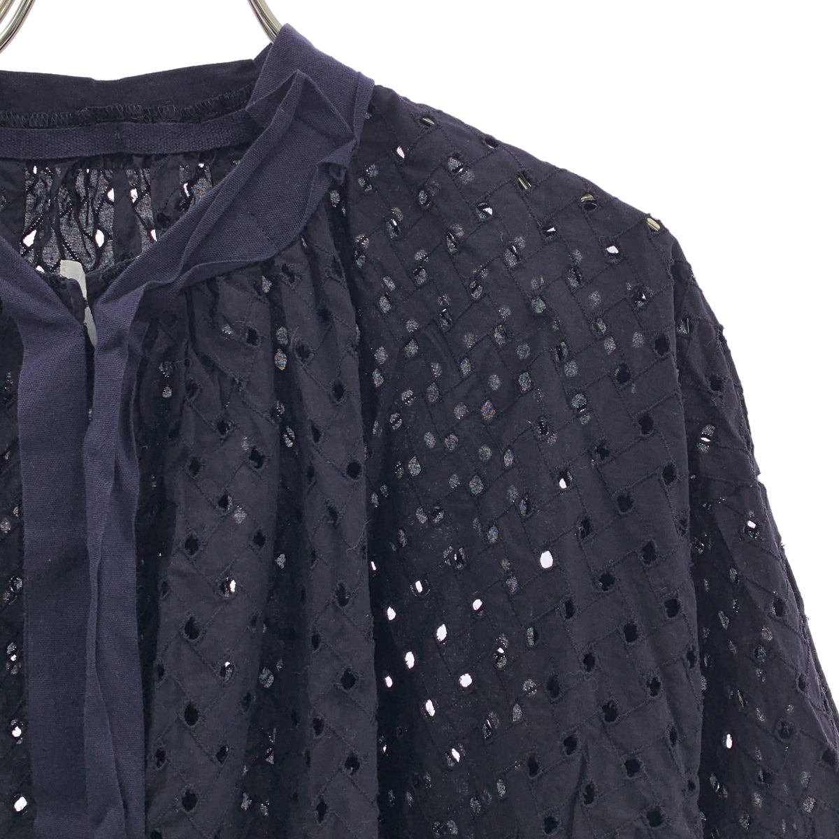 tao COMME des GARCONS / タオコムデギャルソン | 2022SS | 製品加工 カットワークレース ギャザー ブラウス | M | ダークネイビー | レディース tao COMME des GARCONS / タオコムデギャルソン | 2022SS | 製品加工