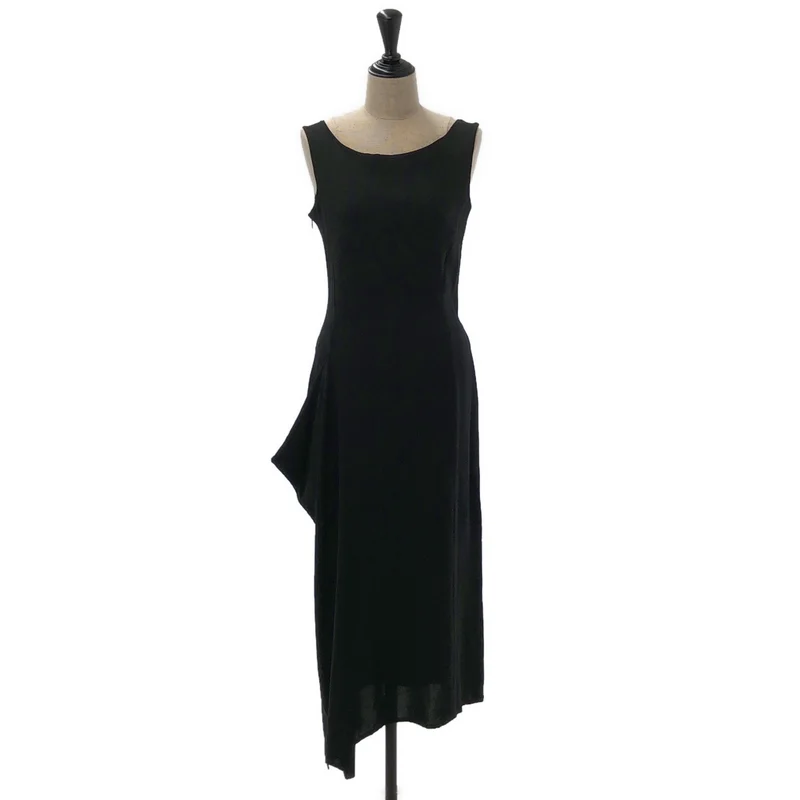 YOHJI YAMAMOTO +NOIR / ヨウジヤマモトプリュスノアール | シルク サイドジップ ノースリーブ アシンメトリーワンピース | 1 | レディース
