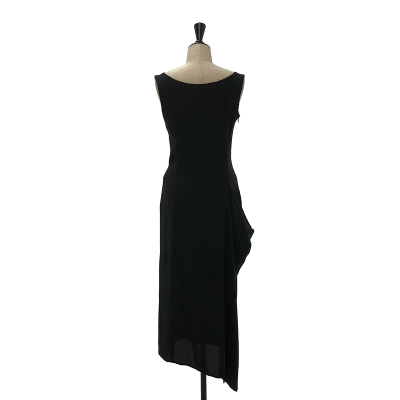 YOHJI YAMAMOTO +NOIR / ヨウジヤマモトプリュスノアール | シルク サイドジップ ノースリーブ アシンメトリーワンピース | 1 | レディース