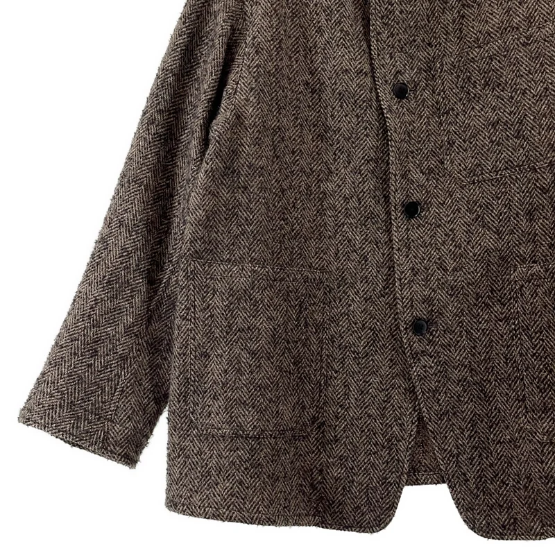 Kaptain Sunshine / キャプテンサンシャイン | TWEED SQUARE JACKET / ウール ツイード 襟内レザー切替 シングル ジャケット | 5 | メンズ