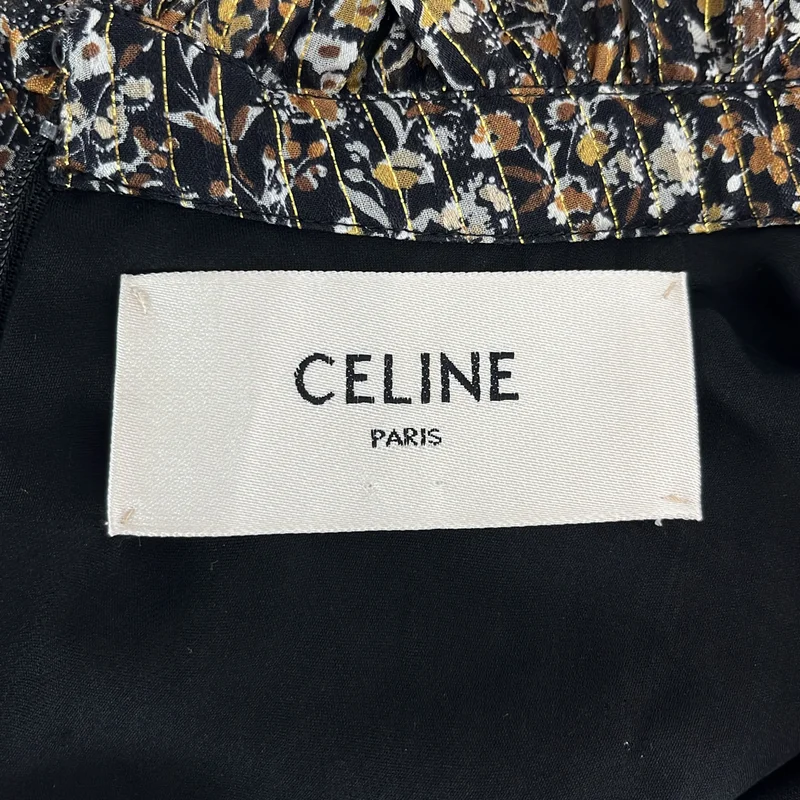 CELINE / セリーヌ | シルク ストライプ 総柄 フリルカラー ワンピース | 36 | レディース