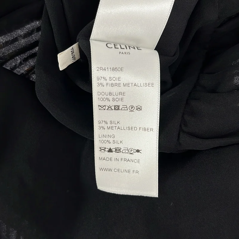 CELINE / セリーヌ | シルク ストライプ 総柄 フリルカラー ワンピース | 36 | レディース