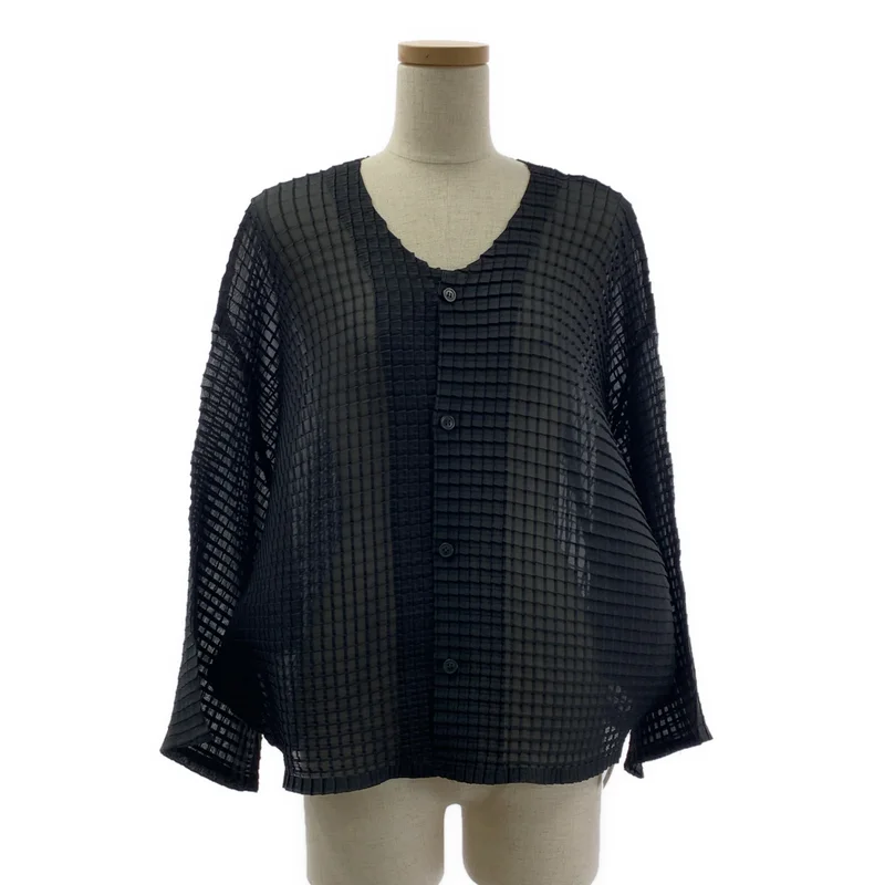 ISSEY MIYAKE / イッセイミヤケ | プリーツ ノーカラー カーディガン | 2 | レディース