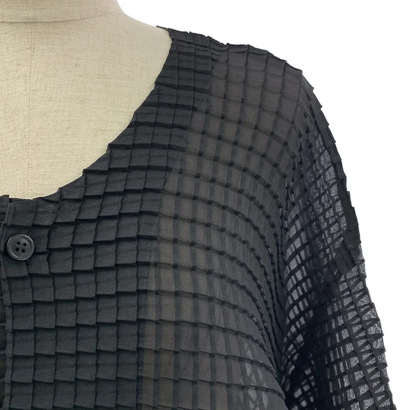 ISSEY MIYAKE / イッセイミヤケ | プリーツ ノーカラー カーディガン | 2 | レディース
