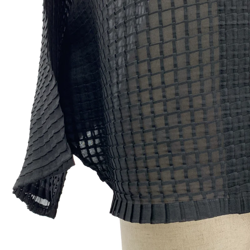 ISSEY MIYAKE / イッセイミヤケ | プリーツ ノーカラー カーディガン | 2 | レディース
