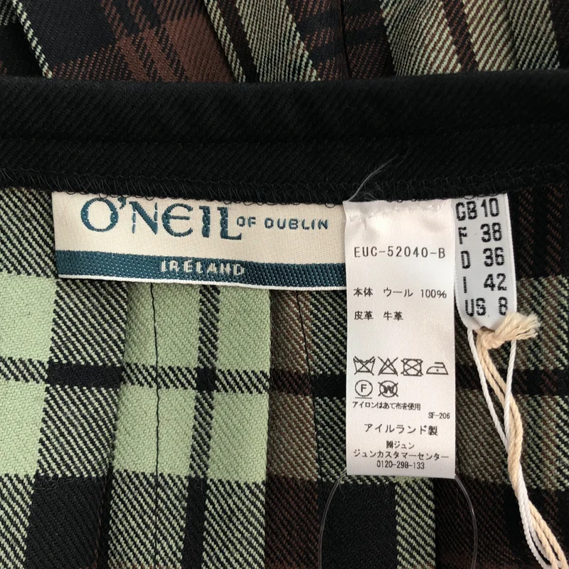 O'NEIL OF DUBLIN / オニールオブダブリン | ウール チェック レザーベルト ラッププリーツスカート | 10 | レディース