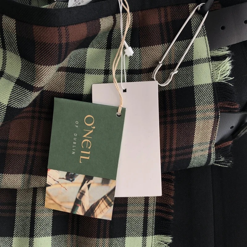 O'NEIL OF DUBLIN / オニールオブダブリン | ウール チェック レザーベルト ラッププリーツスカート | 10 | レディース