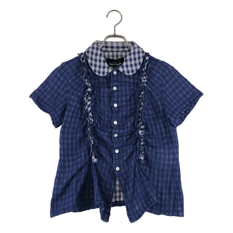 tricot COMME des GARCONS / トリココムデギャルソン | 2016SS | コットン チェック フリル 丸襟 シャツ ブラウス | S | レディース