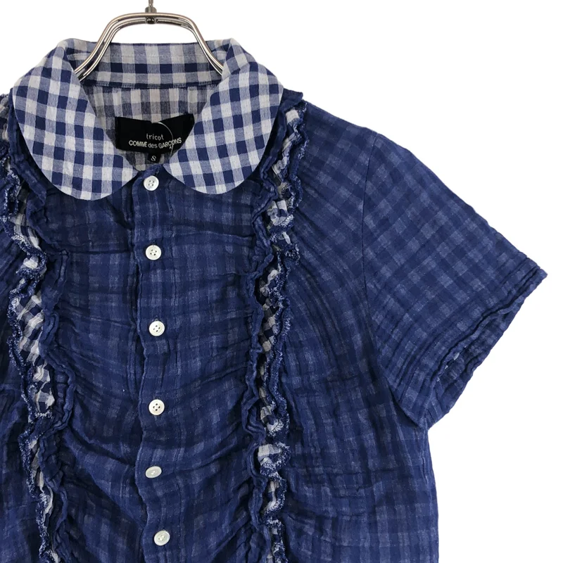 tricot COMME des GARCONS / トリココムデギャルソン | 2016SS | コットン チェック フリル 丸襟 シャツ ブラウス | S | レディース