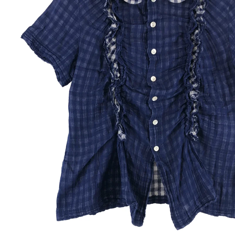 tricot COMME des GARCONS / トリココムデギャルソン | 2016SS | コットン チェック フリル 丸襟 シャツ ブラウス | S | レディース