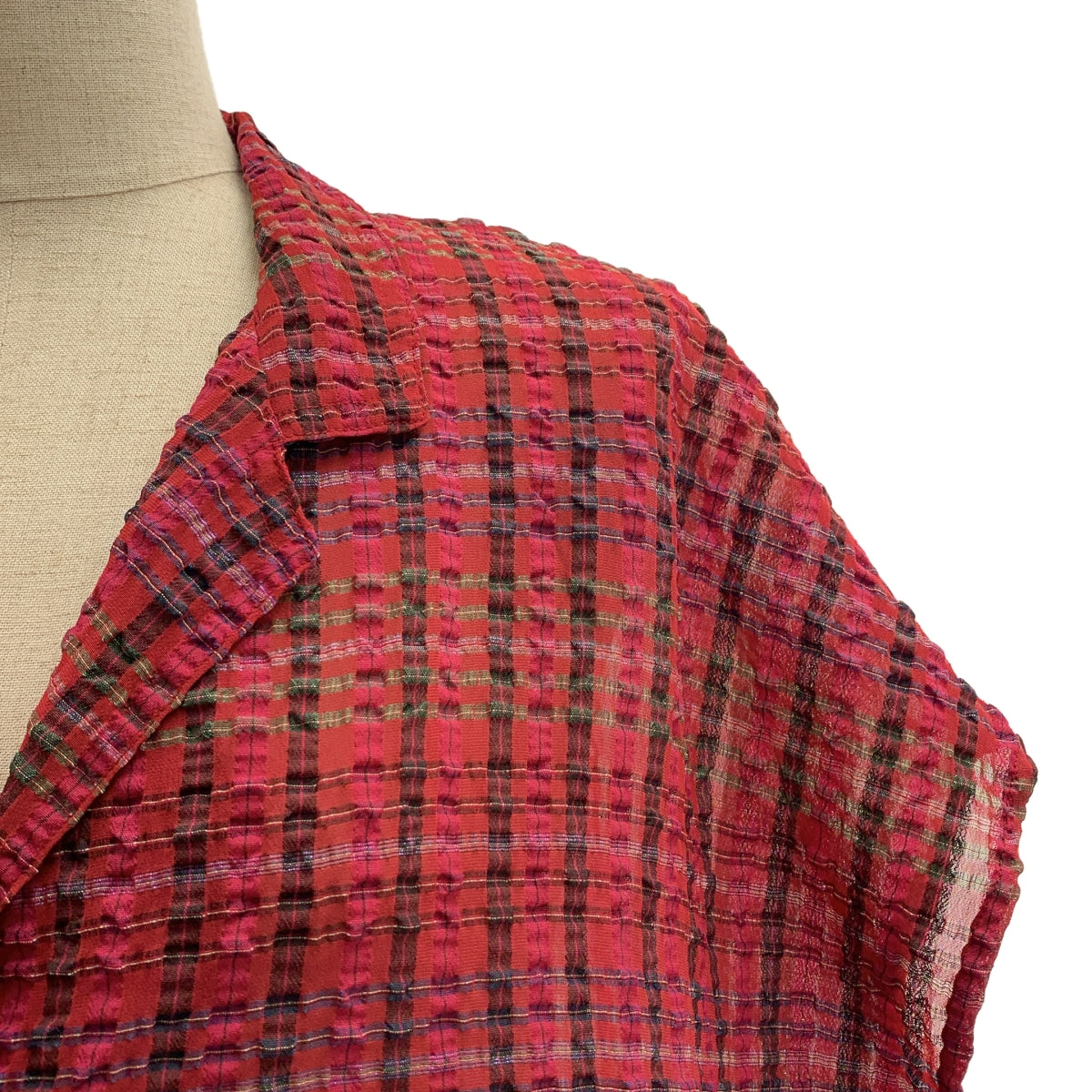 【美品】  Needles / ニードルス | セットアップ French Sleeve Blouse - RE/R Chiffon Sucker Plaid オープンカラーシャツ / ヒザデル ワイド バルーンパンツ / 総裏地 | 2 | ボルドー系 | レディース 美品】 Needles / ニードルス | セットアップ French Sleeve Blouse