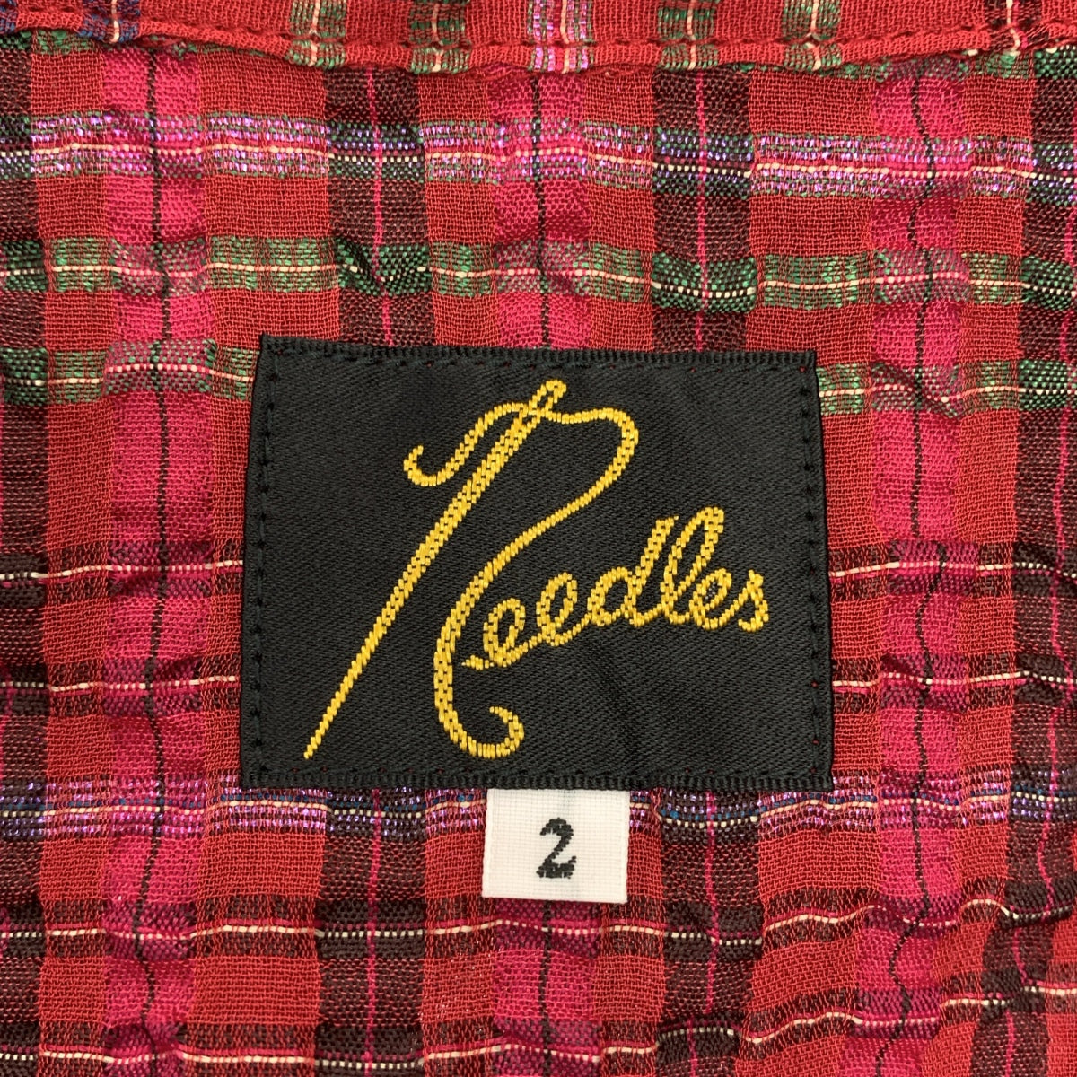【美品】  Needles / ニードルス | セットアップ French Sleeve Blouse - RE/R Chiffon Sucker Plaid オープンカラーシャツ / ヒザデル ワイド バルーンパンツ / 総裏地 | 2 | ボルドー系 | レディース 美品】 Needles / ニードルス | セットアップ French Sleeve Blouse