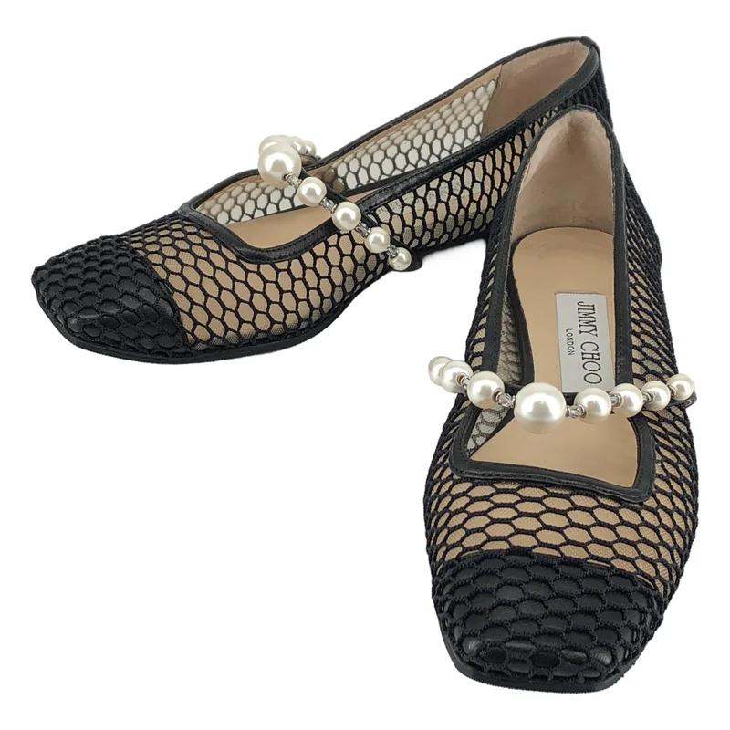 JIMMY CHOO / ジミーチュウ | パール メッシュ バレエシューズ | 34 1/2 | レディース