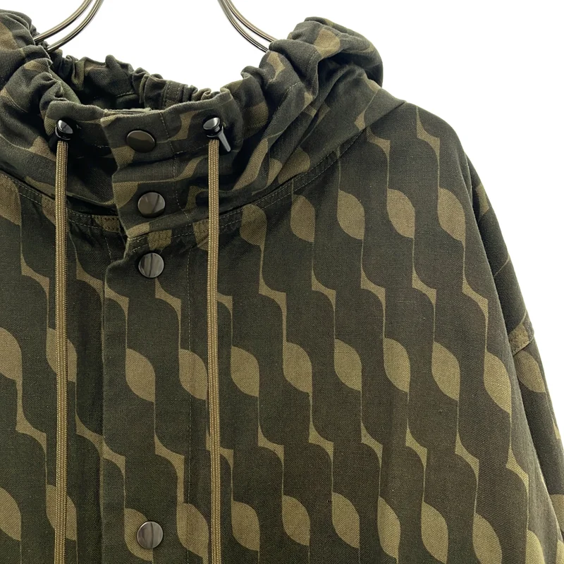 DRIES VAN NOTEN / ドリスヴァンノッテン | 2024SS | コットン リネン ジオメトリック ミリタリー フーデッド コート | S | メンズ