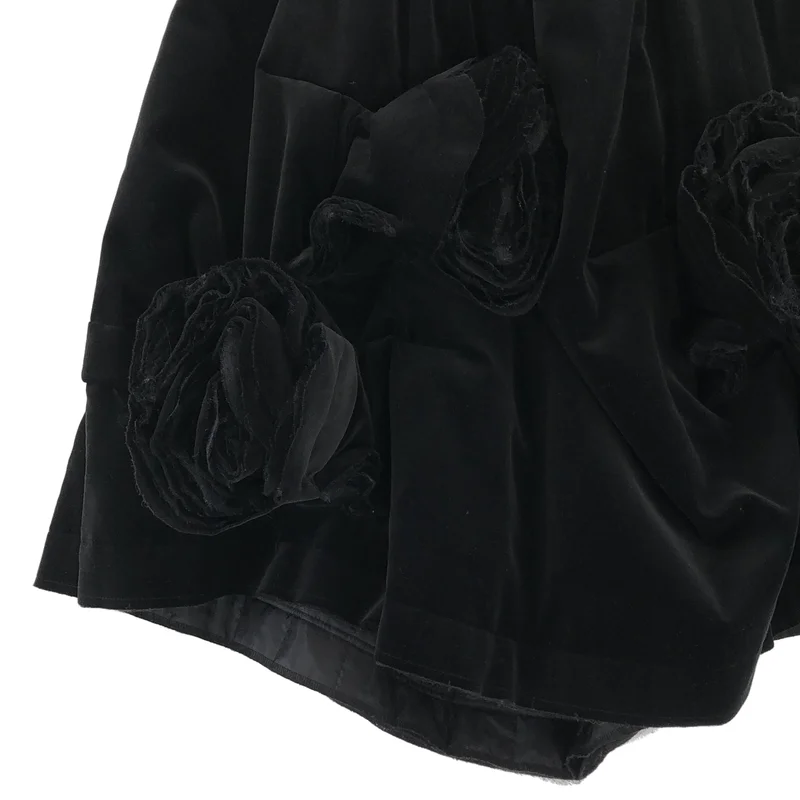 COMME des GARCONS / コムデギャルソン | 2018AW | ベロア 中綿 薔薇 フラワー装飾 ドローストリング ボリューム スカート | S | レディース