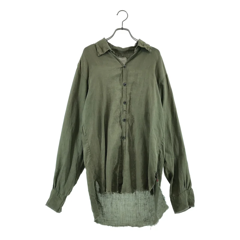 GREG LAUREN / グレッグローレン | COLLARED ARMY LINEN STUDIO SHIRT / リネン レギュラーカラー シャツ | 2 | メンズ