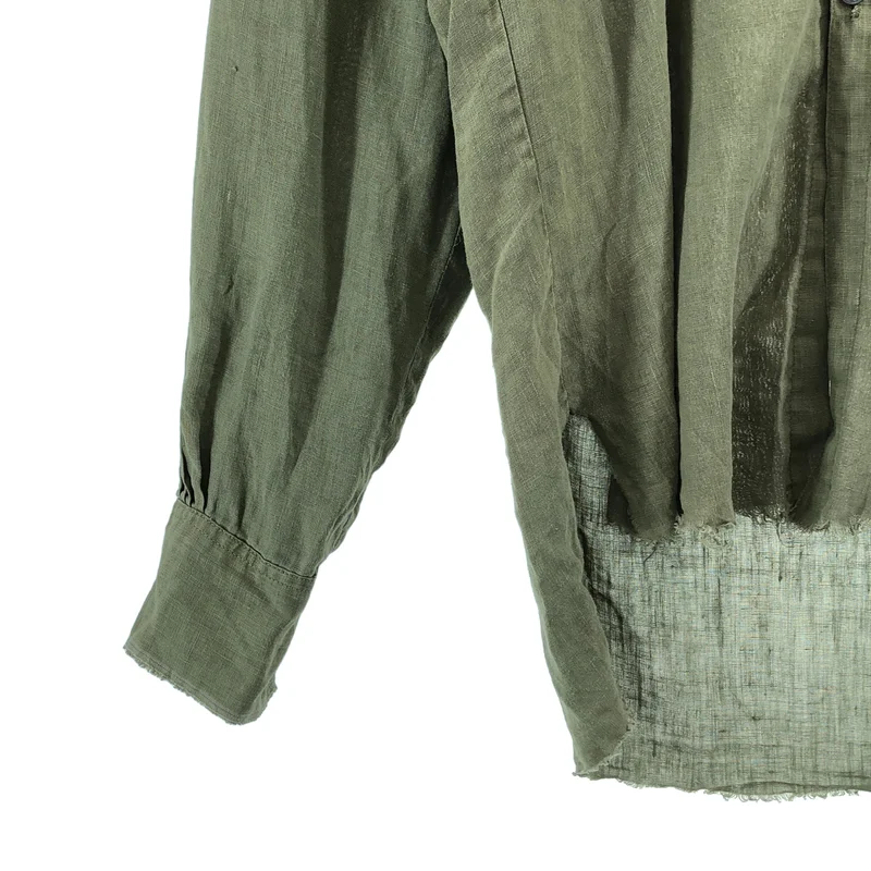 GREG LAUREN / グレッグローレン | COLLARED ARMY LINEN STUDIO SHIRT / リネン レギュラーカラー シャツ | 2 | メンズ
