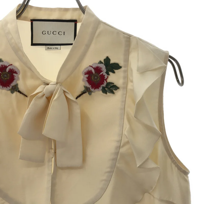 GUCCI / グッチ | シルク フラワー 刺しゅう ノースリーブ ブラウス | 38 | レディース