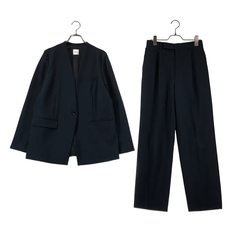 Spick and Span / スピックアンドスパン | セットアップ ポリエステル ノーカラー ジャケット / タック パンツ |