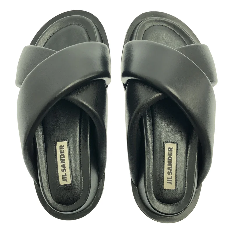 JIL SANDER / ジルサンダー | レザー クロス スライドサンダル シューズ | 40 | レディース