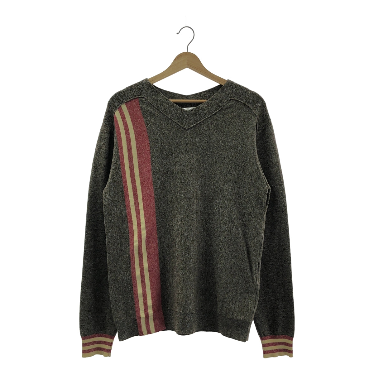 【新品】  Kiko Kostadinov / キココスタディノフ | 2025SS | OSTRO JUMPER カシミヤ混 ライン クルーネックニット | 46 | BROWN MELANGE/RED/CREAM / ブラウン×レッド×クリーム | メンズ 新品】 Kiko Kostadinov / キココスタディノフ | 2025SS | OSTRO
