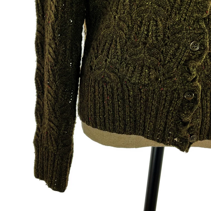RALPH LAUREN / ラルフローレン | ウール フリル Vネックカーディガン | L | レディース