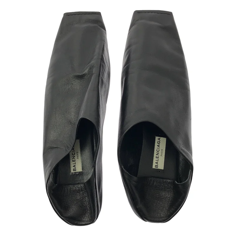BALENCIAGA / バレンシアガ | スクエアトゥ バブーシュ レザーシューズ | 39 | ブラック | レディース BALENCIAGA / バレンシアガ | スクエアトゥ バブーシュ レザーシューズ