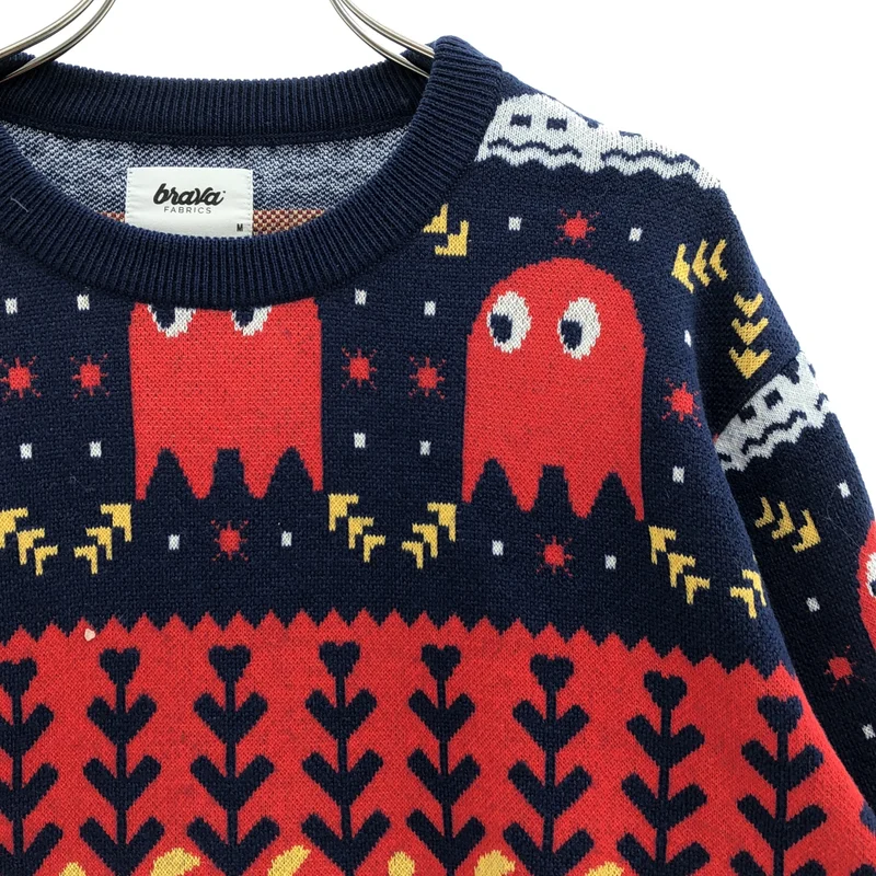 Brava Fabrics / ブラバ ファブリクス | × PAC-MAN / ウール コットン 総柄 クルーネックニット | M | レディース