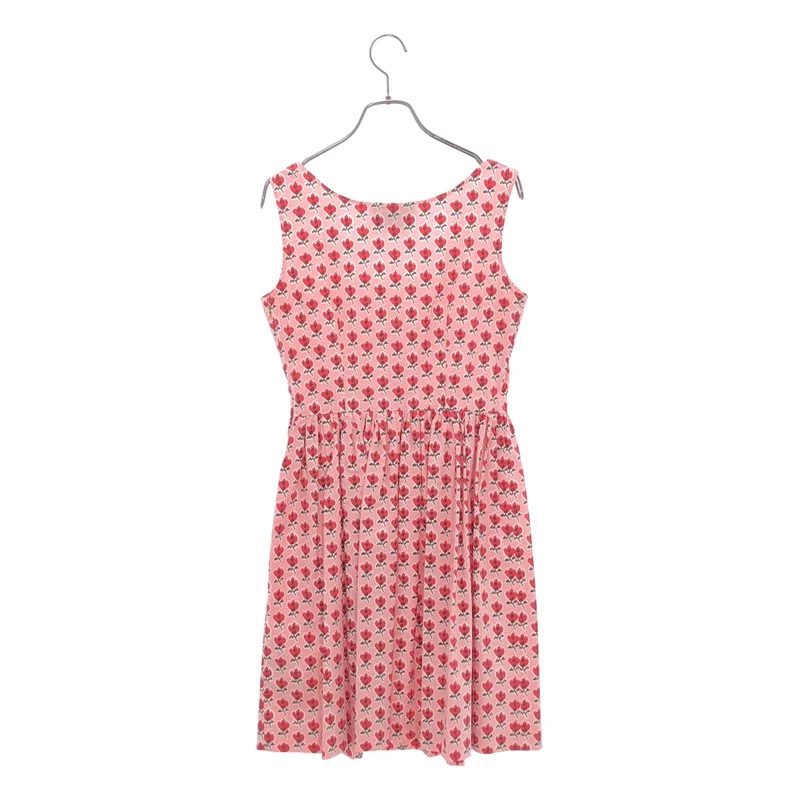 PRADA / プラダ | コットン 総柄 ノースリーブ ギャザー ワンピース | 40 | レディース