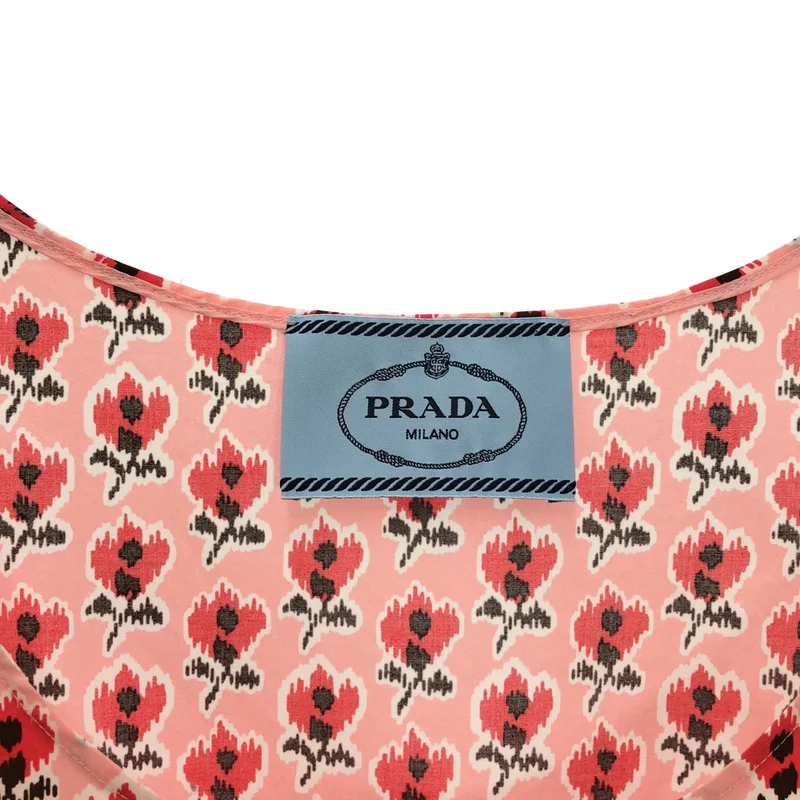 PRADA / プラダ | コットン 総柄 ノースリーブ ギャザー ワンピース | 40 | レディース