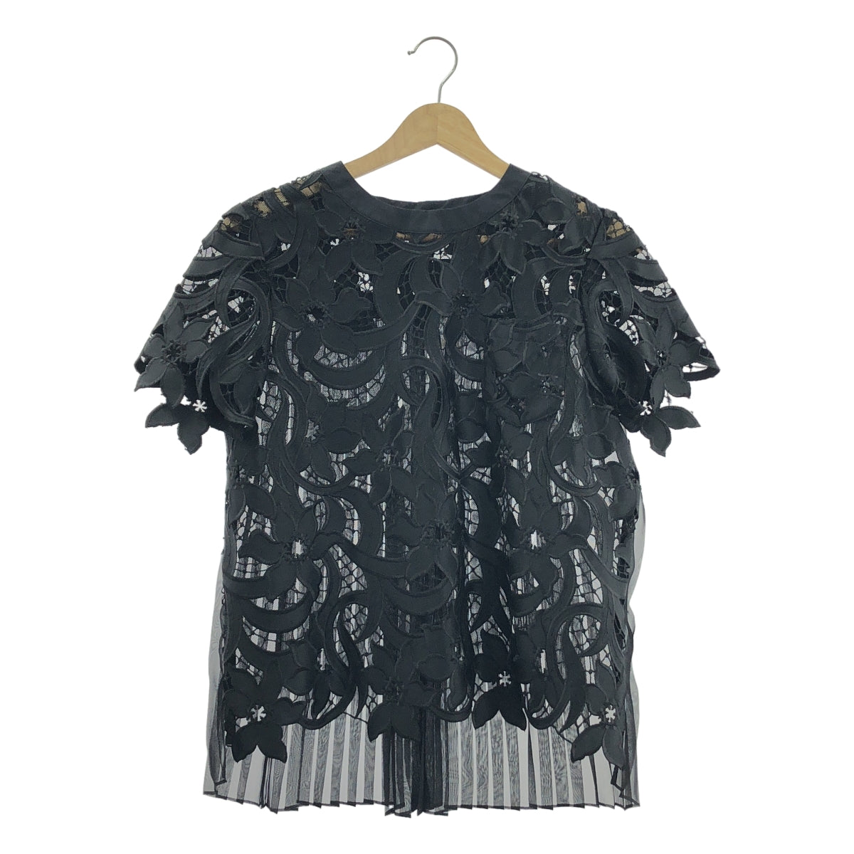sacai / サカイ | レース バック プリーツ切替 ジップ ブラウス シャツ | ブラック | レディース sacai / サカイ | レース バック プリーツ切替 ジップ ブラウス シャツ