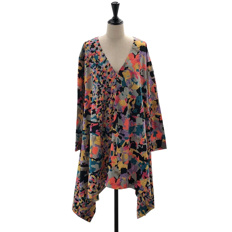 ISSEY MIYAKE / イッセイミヤケ | 2020AW | 総柄 Vネックワンピース IM03FT068 | 2 | レディース