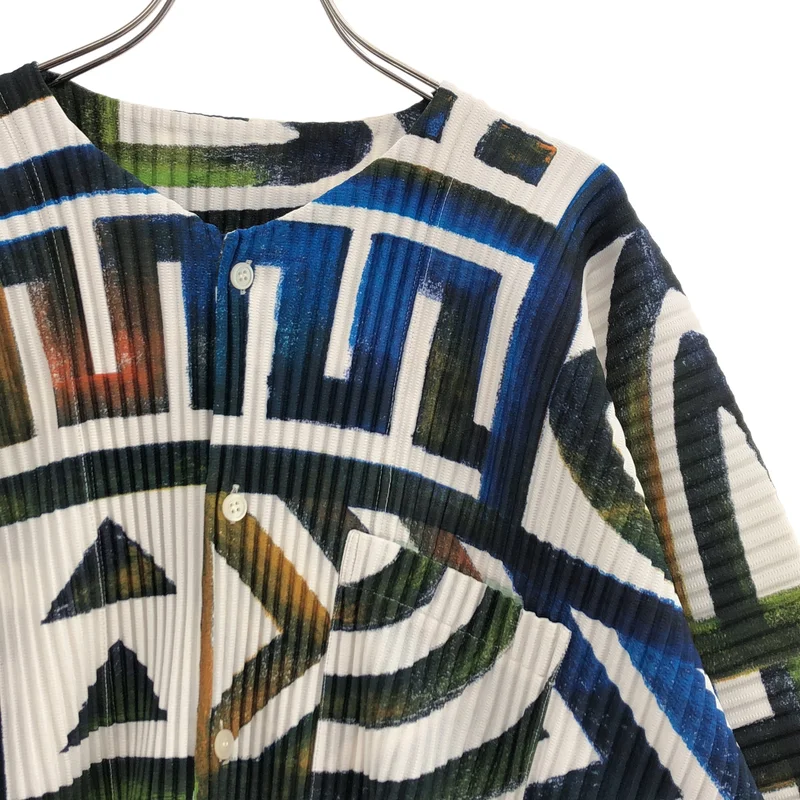 HOMME PLISSE ISSEY MIYAKE / オムプリッセイッセイミヤケ | 総柄プリント プリーツ ノーカラーシャツ HP91JJ166 | 3 | メンズ