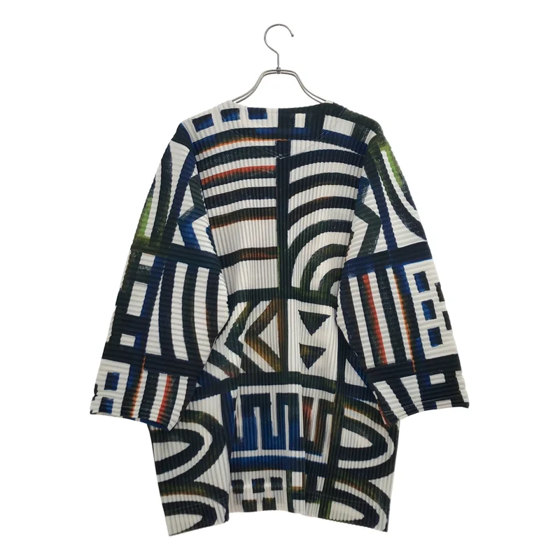 HOMME PLISSE ISSEY MIYAKE / オムプリッセイッセイミヤケ | 総柄プリント プリーツ ノーカラーシャツ HP91JJ166 | 3 | メンズ