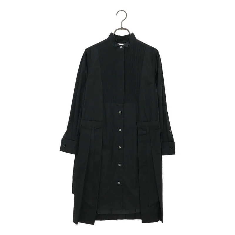 sacai / サカイ | コットン 異素材切り替え プリーツ シャツワンピース | 1 | レディース