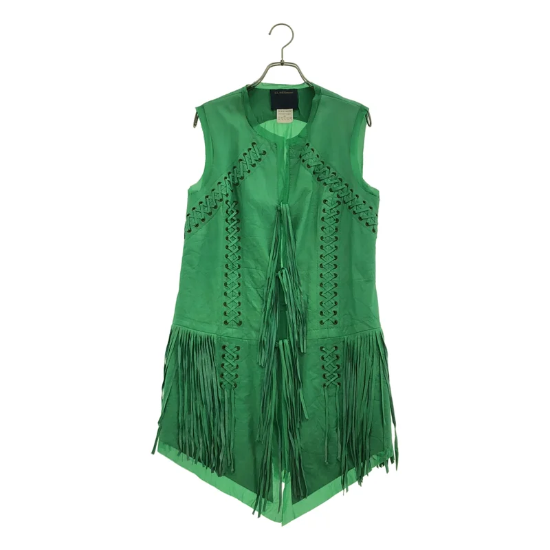 CLASS Roberto Cavalli / クラスロベルトカヴァリ | レザーコンビ フリンジ ボタンレス ジャケットベスト | 42 | レディース
