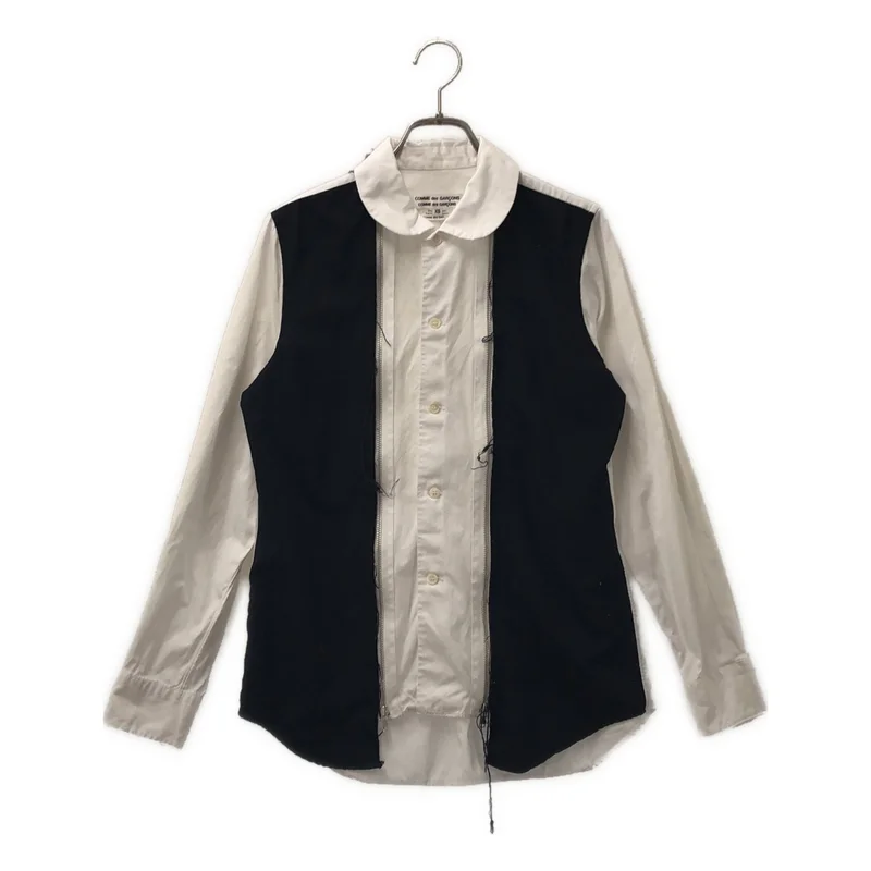 COMME des GARCONS COMME des GARCONS / コムコム | 2017AW | コットン ウール切り替え フロントジップ ラウンドカラーシャツ | XS | レディース