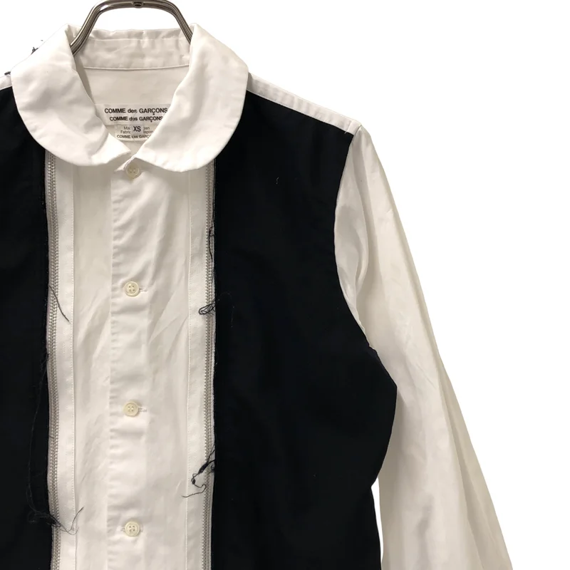 COMME des GARCONS COMME des GARCONS / コムコム | 2017AW | コットン ウール切り替え フロントジップ ラウンドカラーシャツ | XS | レディース