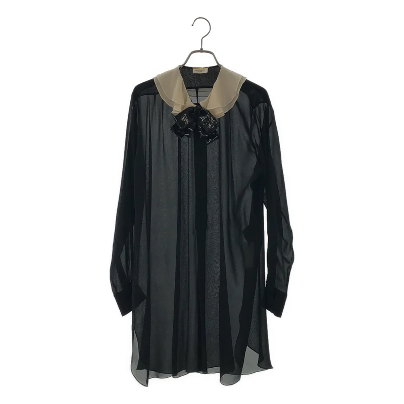 SAINT LAURENT PARIS / サンローランパリ | シルク バイカラー ワンピース |