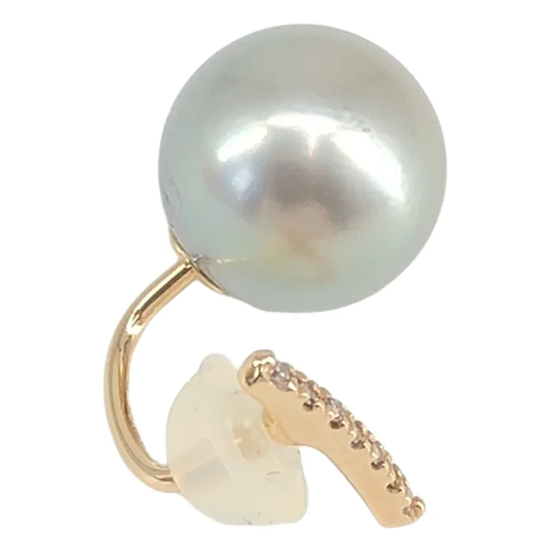 Hirotaka / ヒロタカ | K10YG Short Bar Diamond Earrings Akoya Pearl