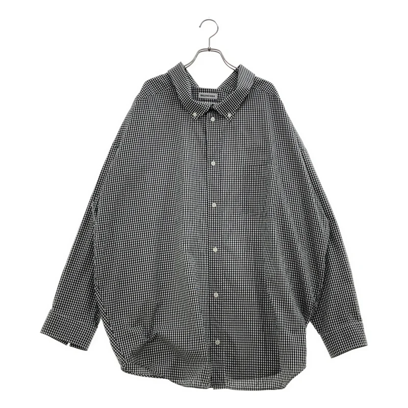 BALENCIAGA / バレンシアガ | チェック バックロゴ オーバーサイズ シャツ_長袖 622050 | 38 | レディース