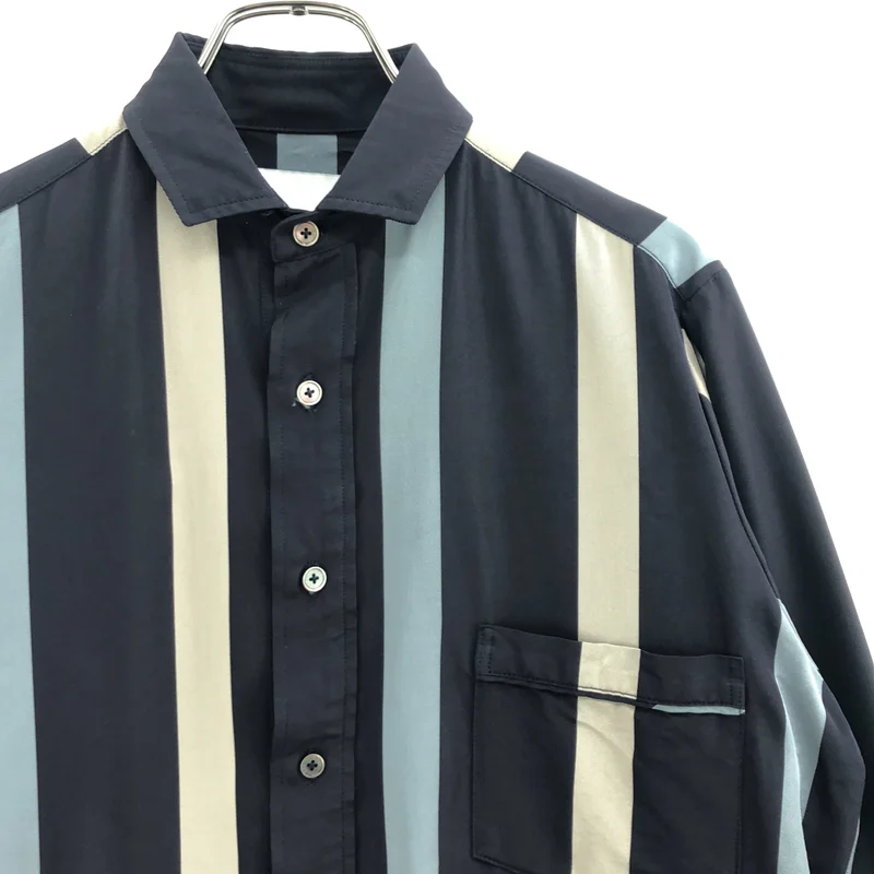 TICCA / ティッカ | レーヨン ストライプ オーバーシルエット ロゴボタン シャツ ワンピース | F | レディース