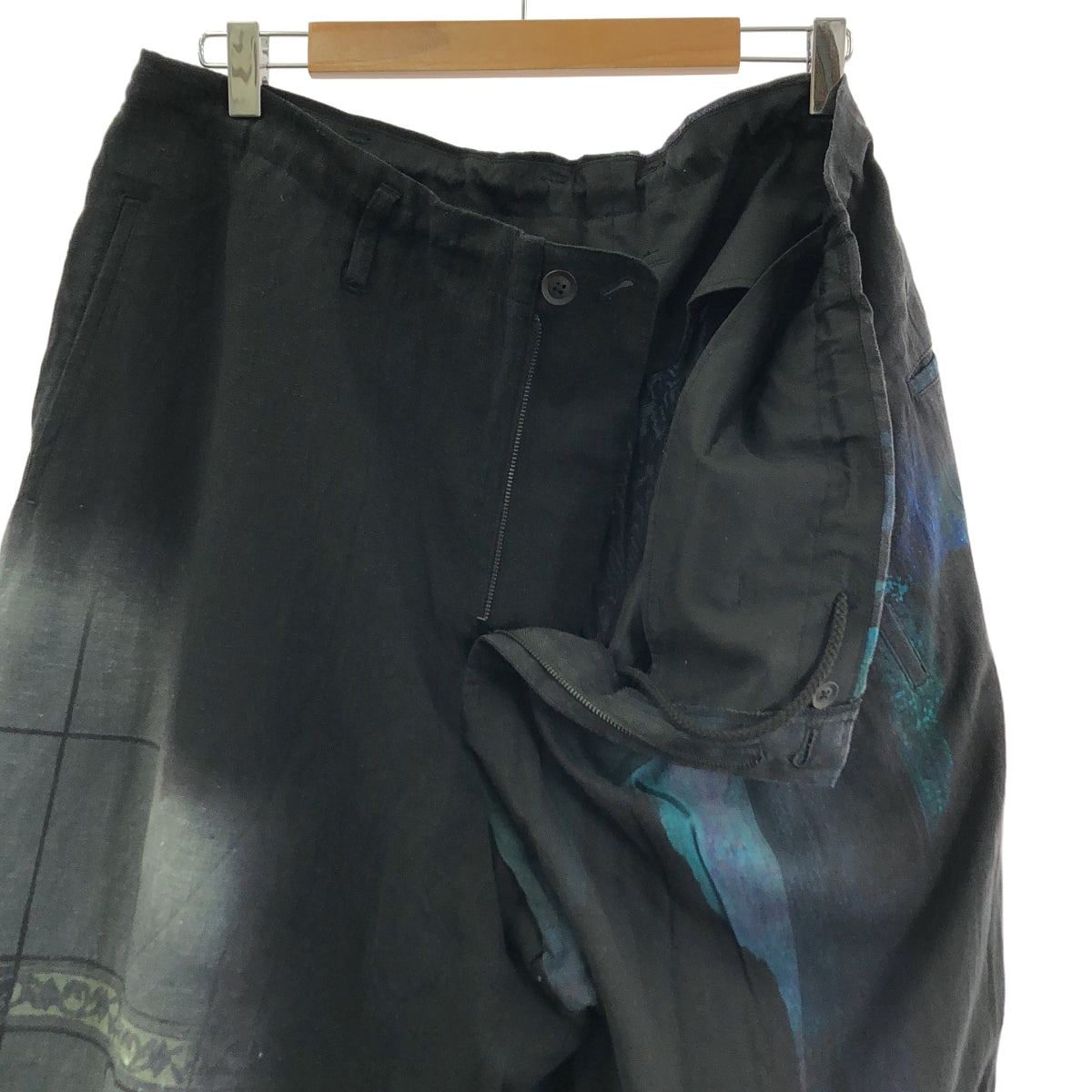 【美品】  YOHJI YAMAMOTO POUR HOMME / ヨウジヤマモトプールオム | 2024SS | FOUNTAIN PRINT PANTS / ファウンテン プリント ドローストリング ワイド パンツ / 裏地付き | 2 | ブラック | メンズ 美品】 YOHJI YAMAMOTO POUR HOMME / ヨウジヤマモトプールオム