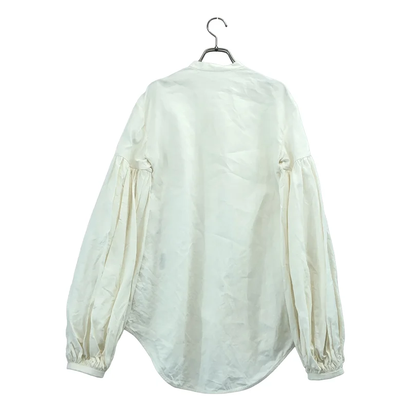 JIL SANDER / ジルサンダー | リネン ギャザースリーブ バンドカラーシャツ | 32 | レディース
