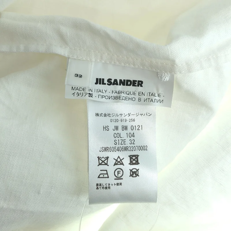 JIL SANDER / ジルサンダー | リネン ギャザースリーブ バンドカラーシャツ | 32 | レディース